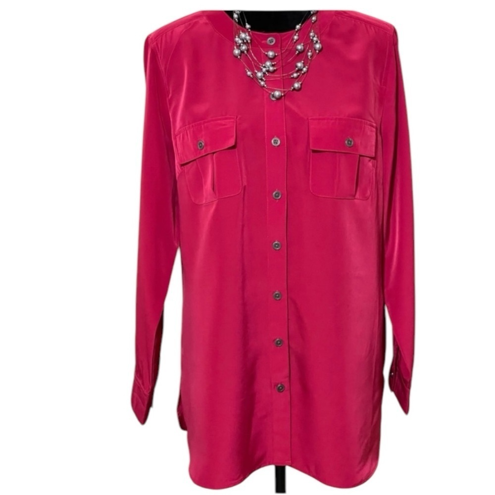 DENIM & CO NWOT PINK ROLL TAB BUTTON FRONT SOFT TUNIC BLOUSE SZ 8 NWOT